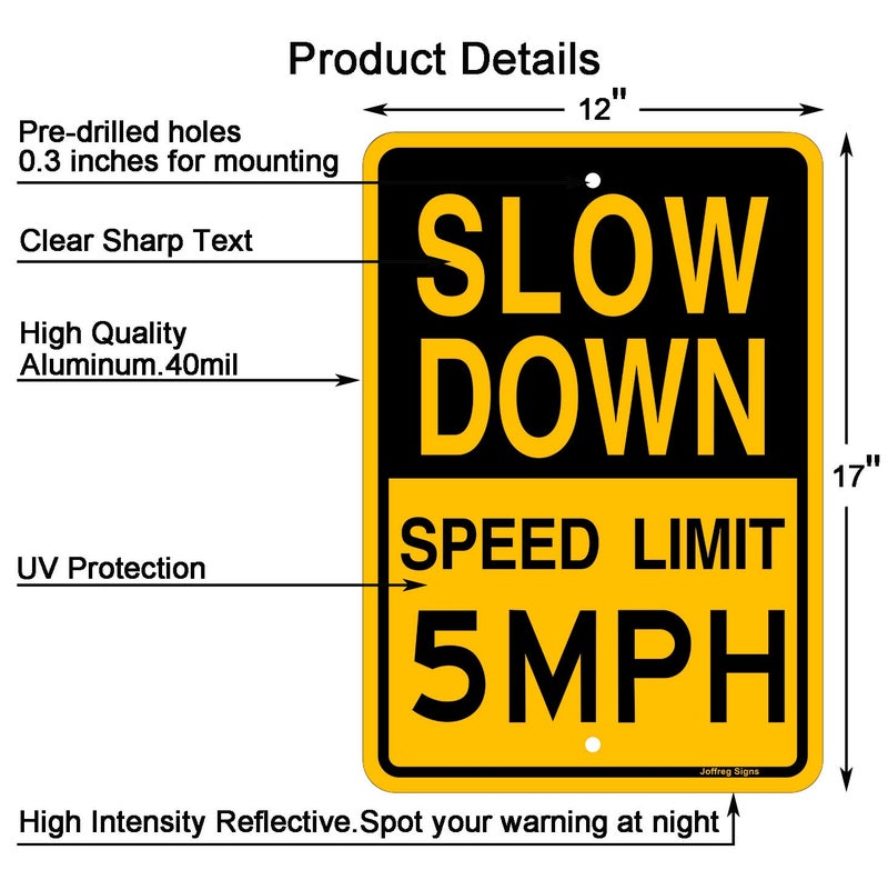 Joffreg Slow Down Speed Limit 5 MPH Sign,17 x12 Inches,Reflective Aluminum (4 Pack) - Image 2